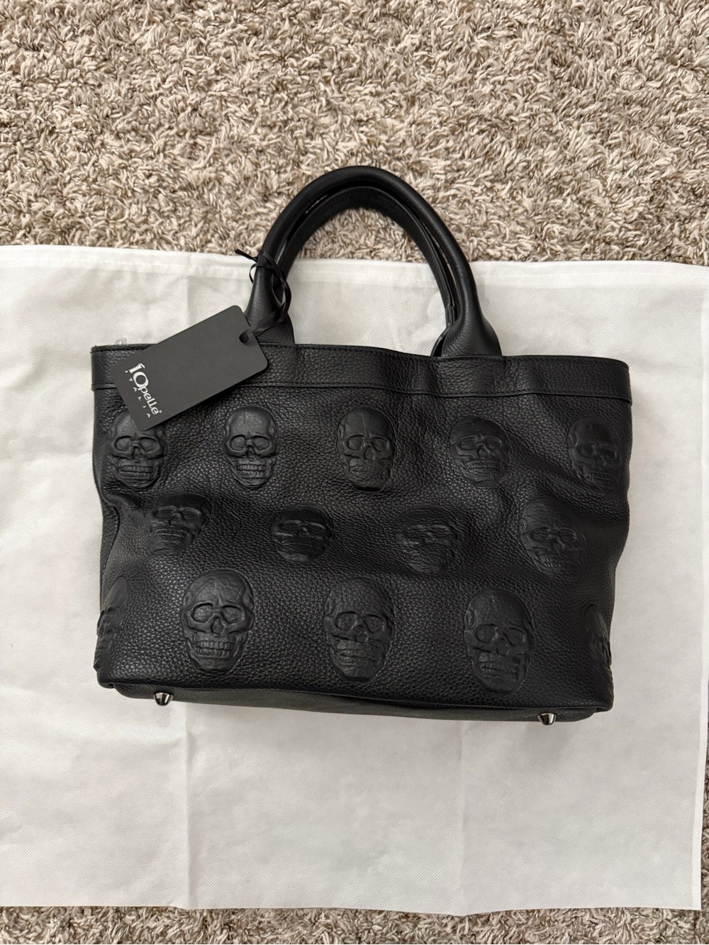 Brand new with tags- Black Embossed Skull Leather Tote